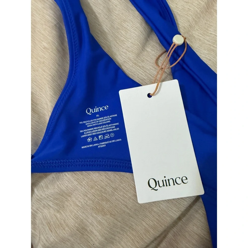 quince italian plunge bikini top swimsuit in electric blue, women size x-large